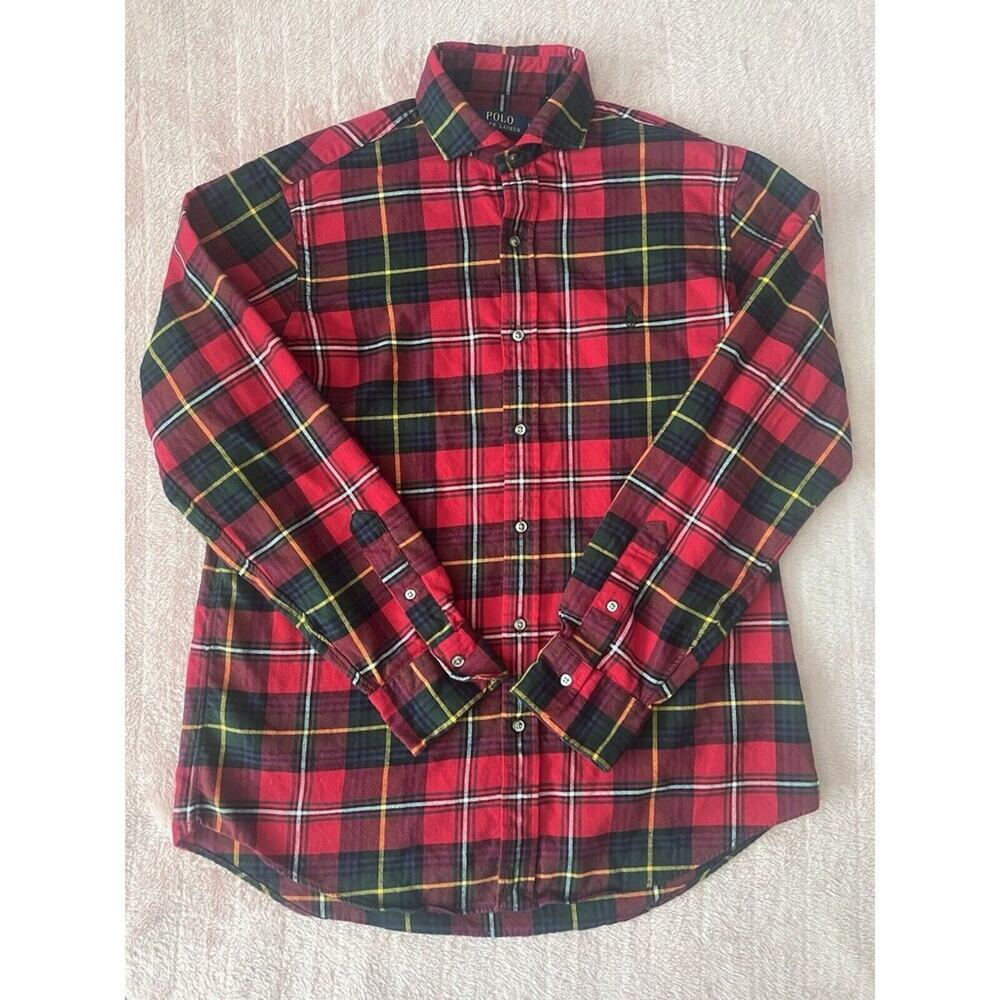 Polo Ralph Lauren Flannel Button Down Shirt Size Large Long Sleeve Red Blue